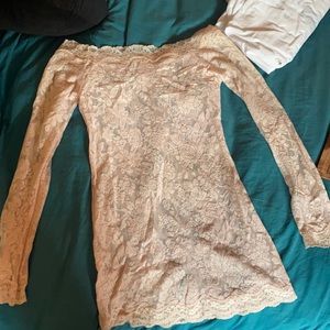 Vintage Victoria’s secrect lingerie off shoulder long sleeve lace mini dress